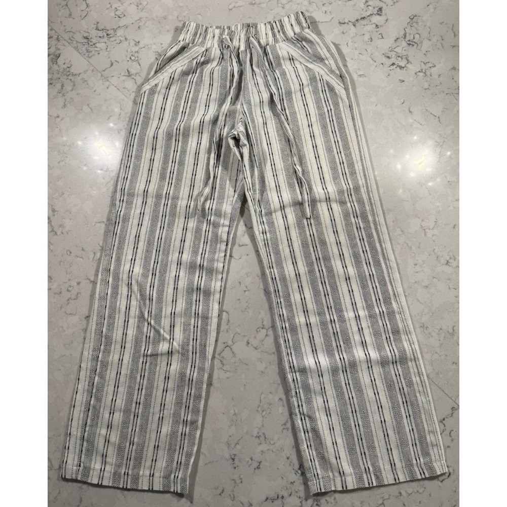 Sienna Sky Wide Leg Pants Womens Small White Gray Black Stripe Elastic Waist